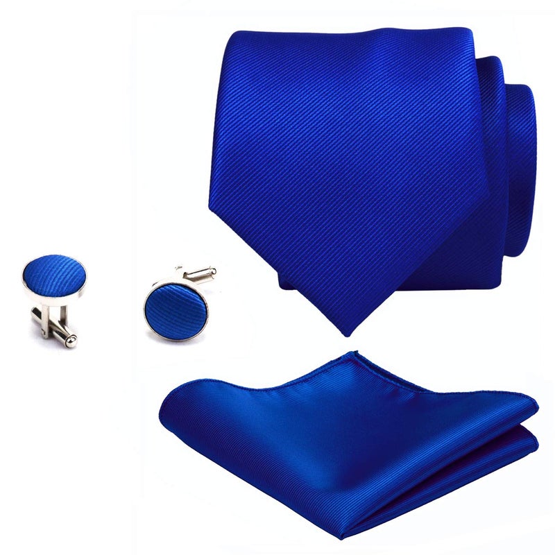 GUSLESON Solid Blue Work Ties Men Formal Tie Necktie With Handkerchief Cufflinks Boys Gift Sets(0789-07) - Image 2